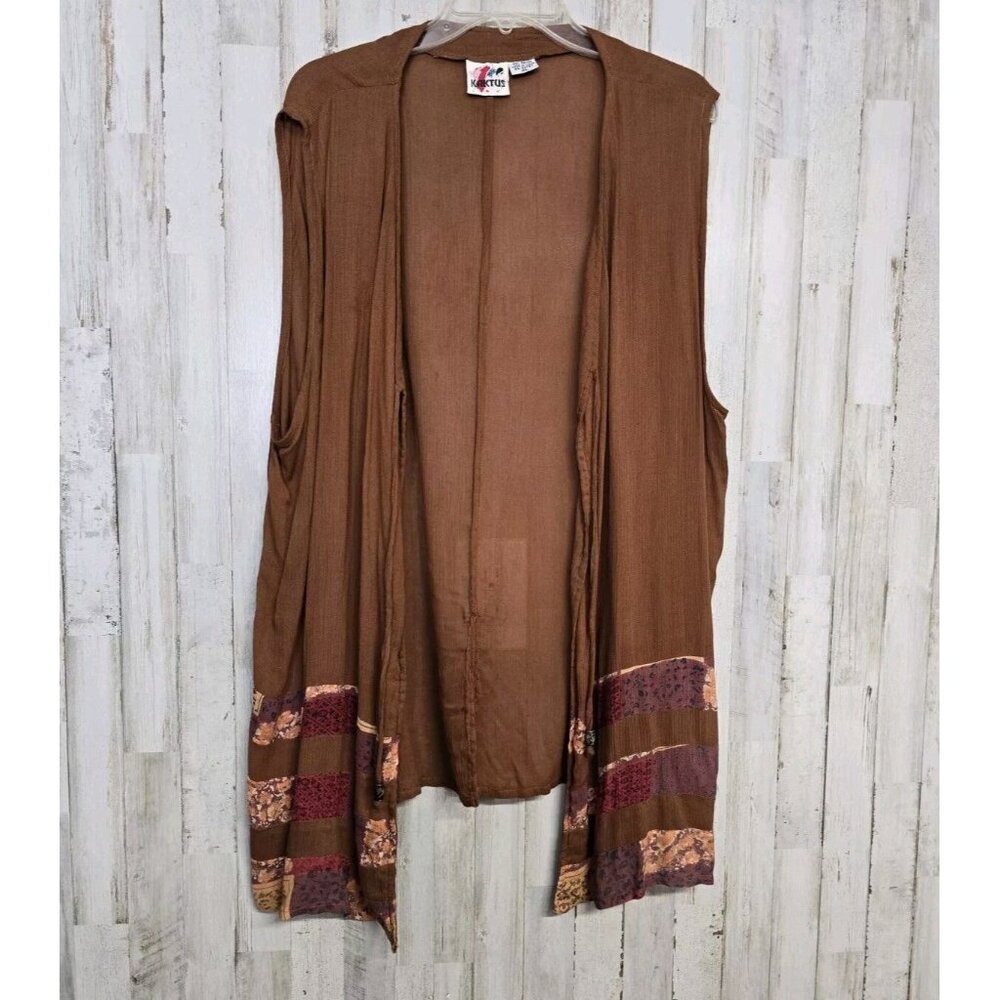 Kaktus Lagenlook Vest XL Rayon Made In India Boho Krinkle Patchwork Layering